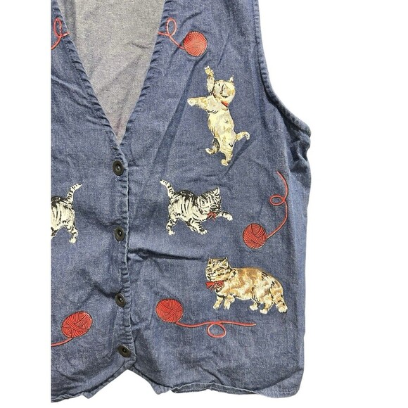 Blair Vintage Cat Kitten Vest 90s Denim Cat Lady Blue Size Large Retro - Picture 3 of 6